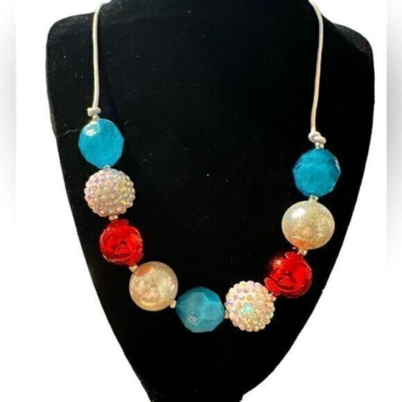 NWOT - Toddler/Girls Adjustable Beaded Necklace Red White Blue Americana July 4 - Picture 1 of 4